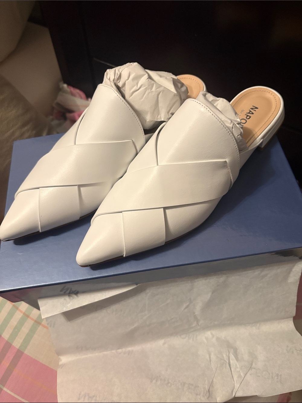 Nardini White Pointed Woven Backless Mules